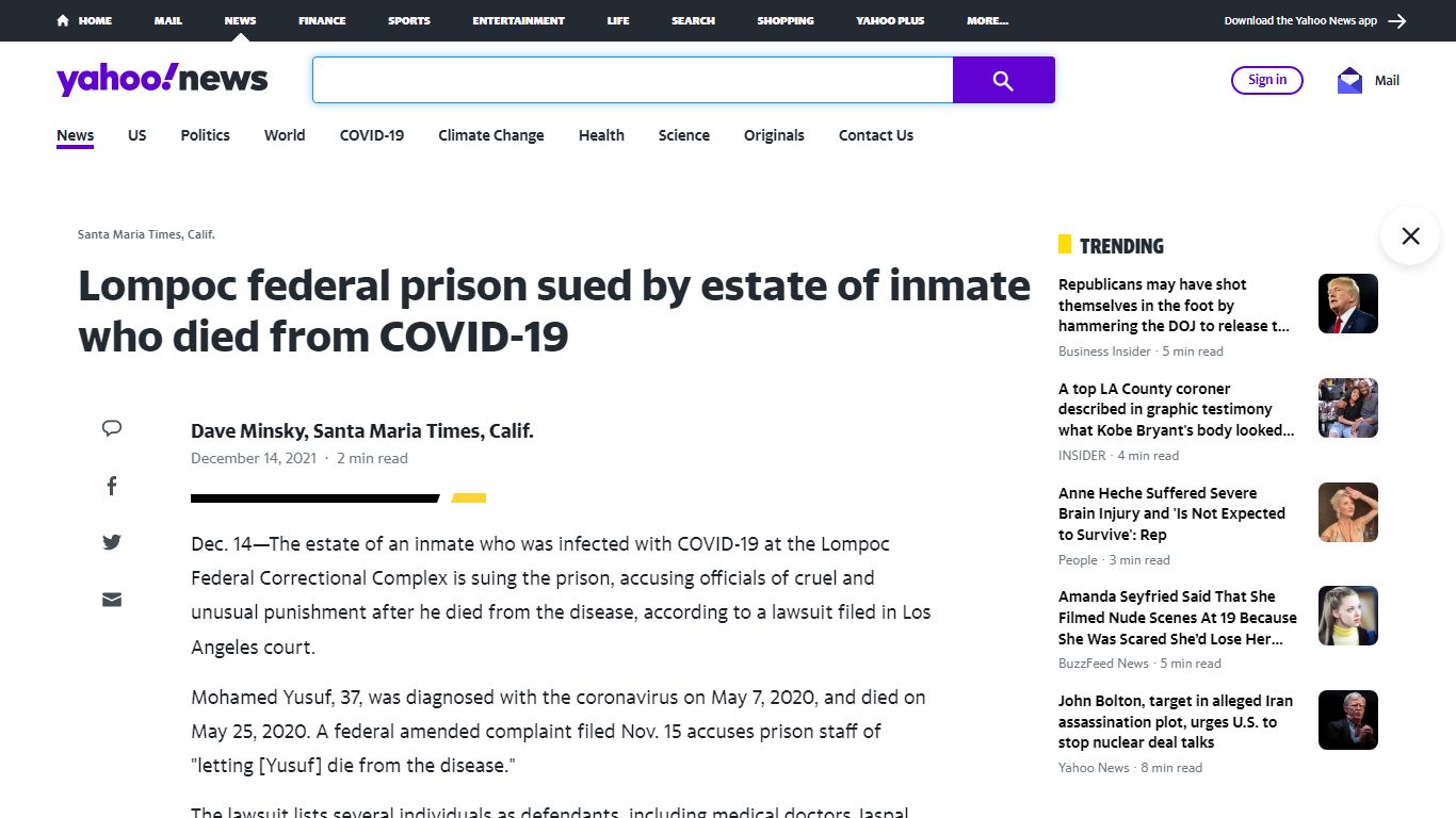 Lompoc federal prison sued by estate of inmate who died ...